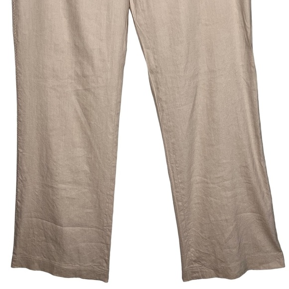 Y2K Bebe Ivory Wide Leg Linen Blend Slacks Size 2 Gold Stitching Salvedge Edge - Picture 4 of 14
